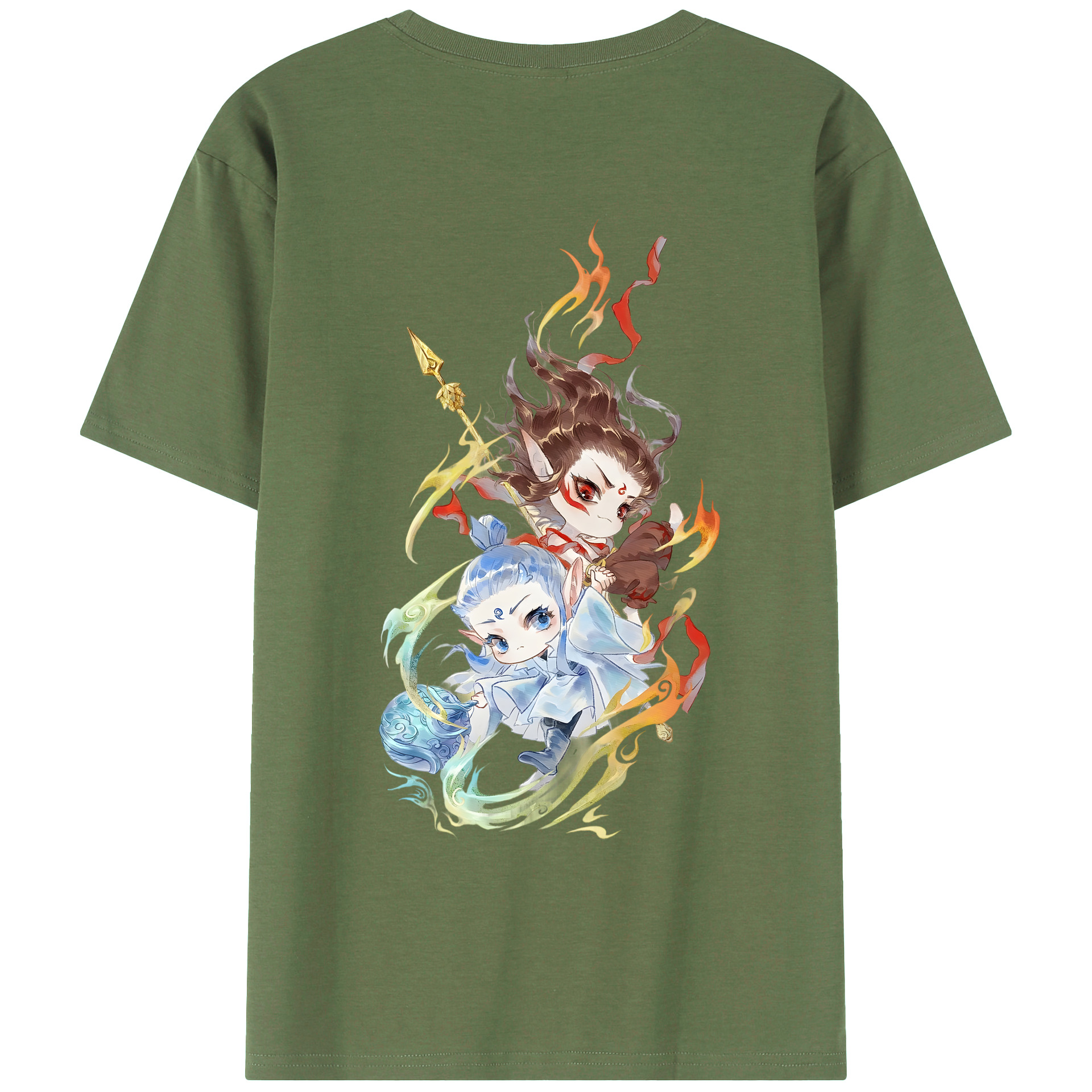 （画像用） Ne Zha 2 ナタ 魔童の大暴れ 綿100％ メンズ半袖Tシャツ（バックプリント） 通気性